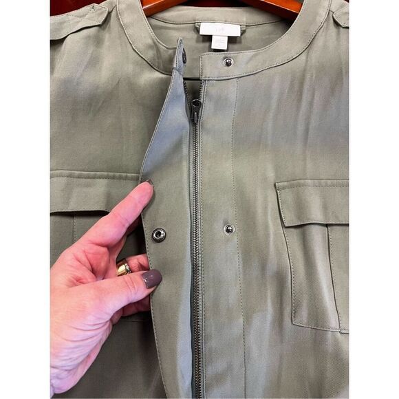 J. Jill Olive Military Utility Style Collarless Jacket sz L NWOT coastal - Picture 6 of 9